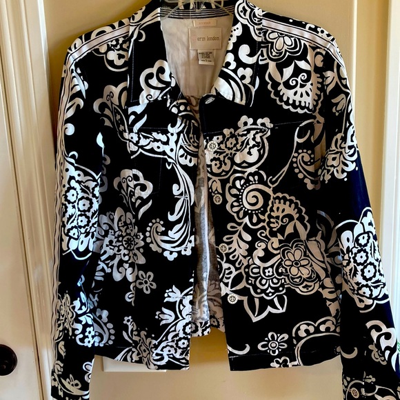 erin london Jackets & Blazers - Erin London size L bomber style black white paisley print 97 cotton 3 spandex